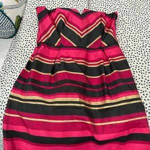 Vineyard Vines Metallic Striped Strapless Silk Dress Raspberry Pink Gold size 14